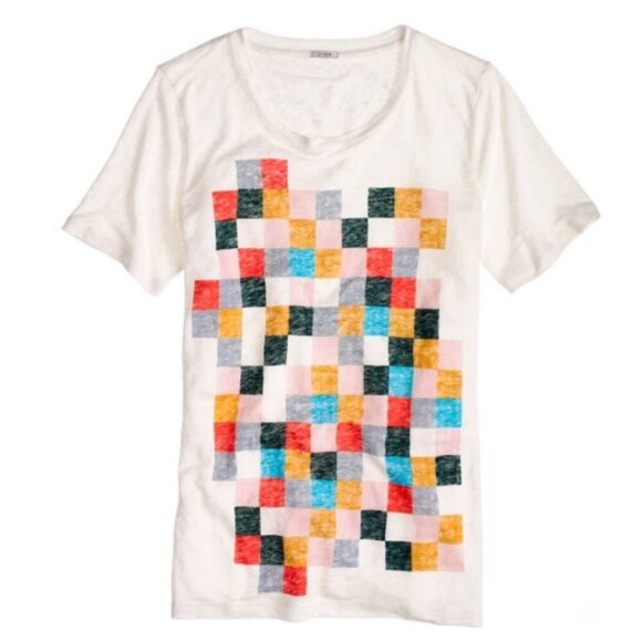 J. Crew Grid Block Linen tee! Celebrity Fave. Small - Picture 6 of 11